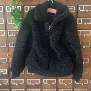 Teddy Sherpa Bomber Jacket Black Size Medium Banana Republic